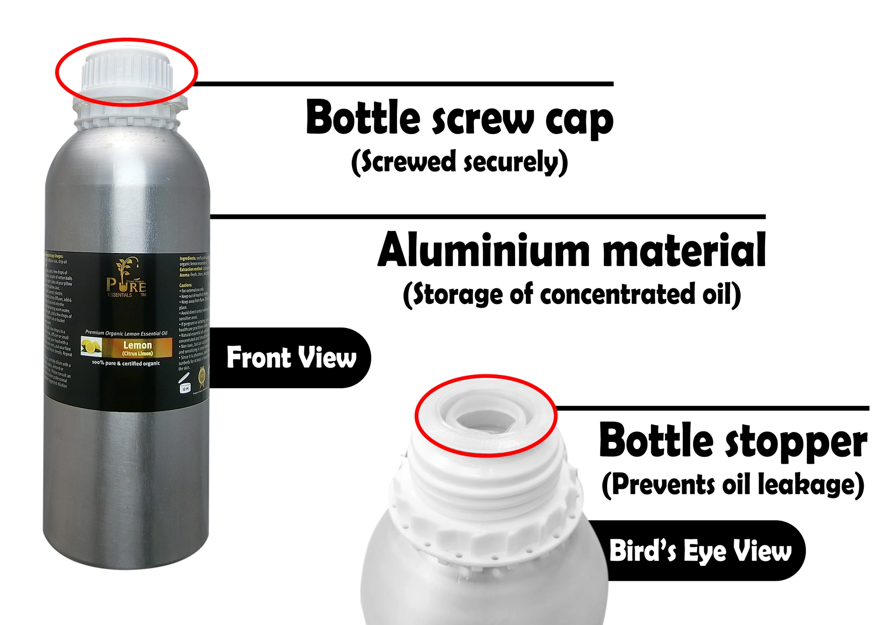 Certified Organic Pure Essential Oil Bottle 1L Aluminium