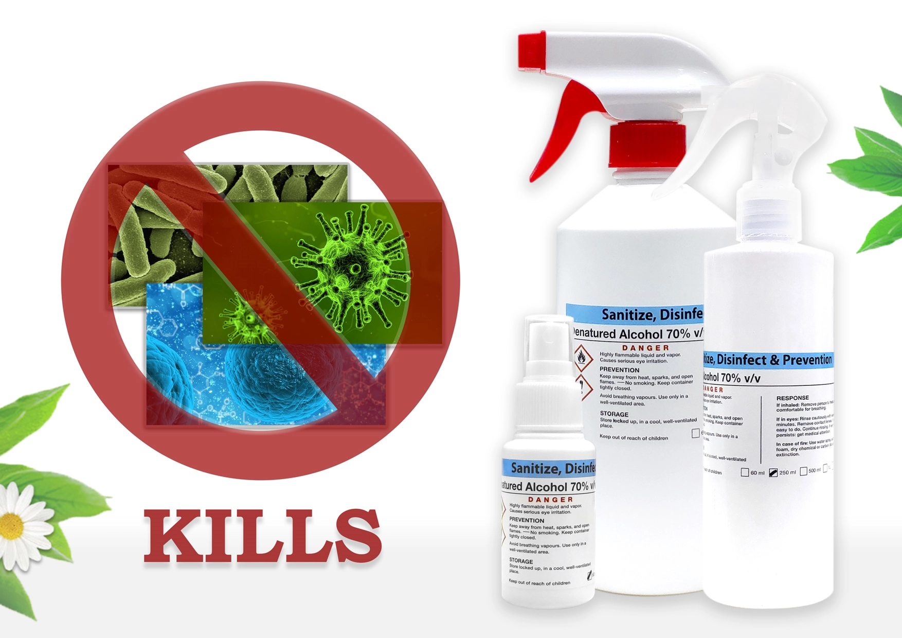 70% Ethanol, 70% Ethyl Alcohol, 70% Alcohol, 70% Denatured Alcohol
